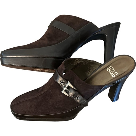 Stuart Weitzman SUEDE LEATHER BUCKLE MULES SZ 9.5 - Picture 2 of 4